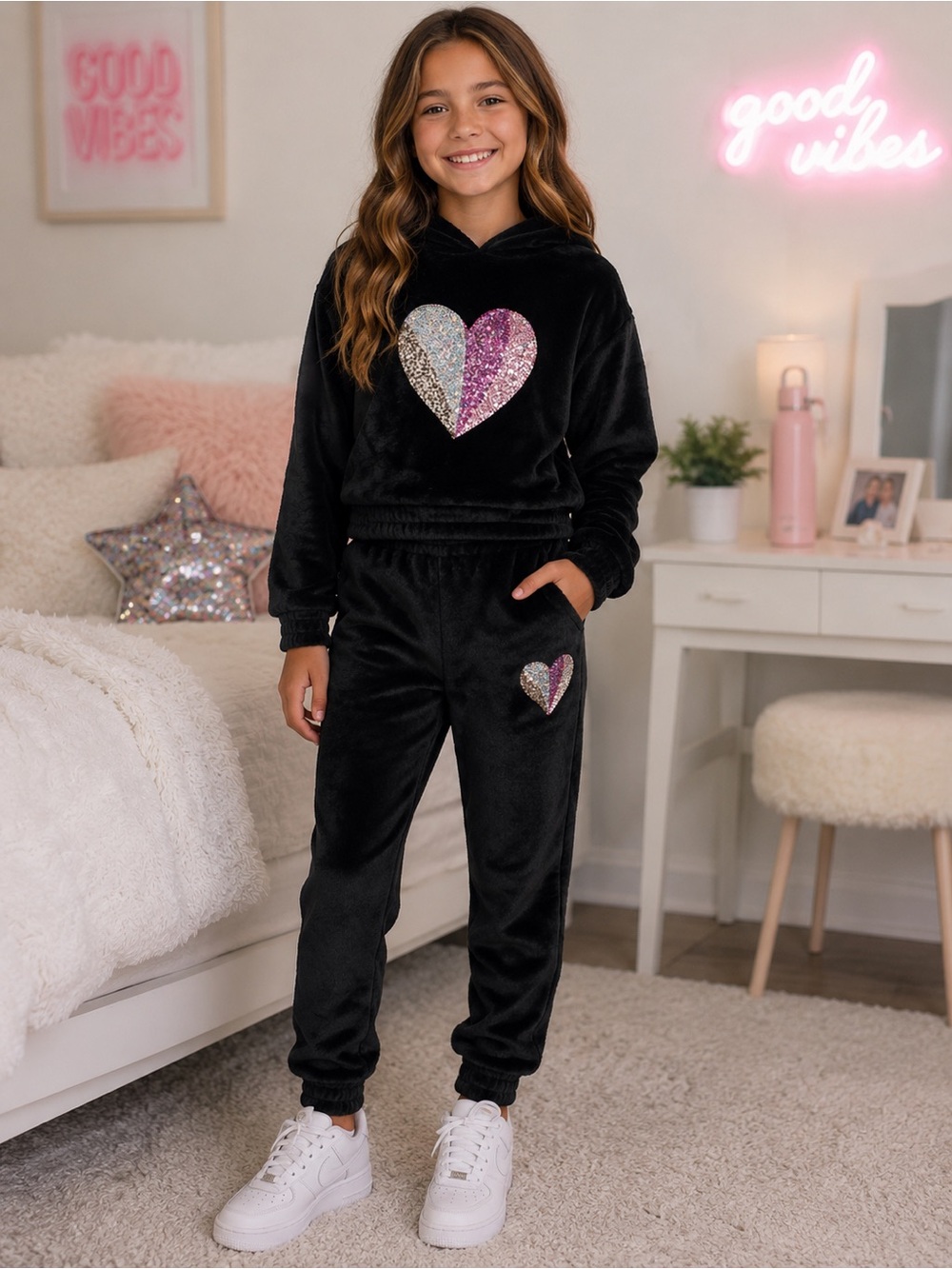 Colette Lilly Cozy Sequined Pullover Hoodie and Joggers SET